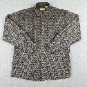 Summa 100% Silk Button Down Shirt M Men Black Tan Collard Neck Pattern Harlequin